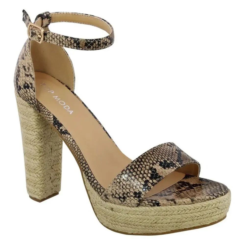Top Moda Brown Snake Embossed Ethan Sandals